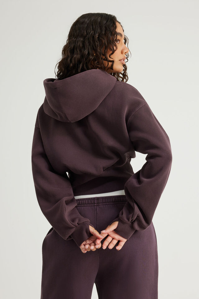 Authentics Shrunken Zip Through Hoodie, WASHED FROZEN BERRY