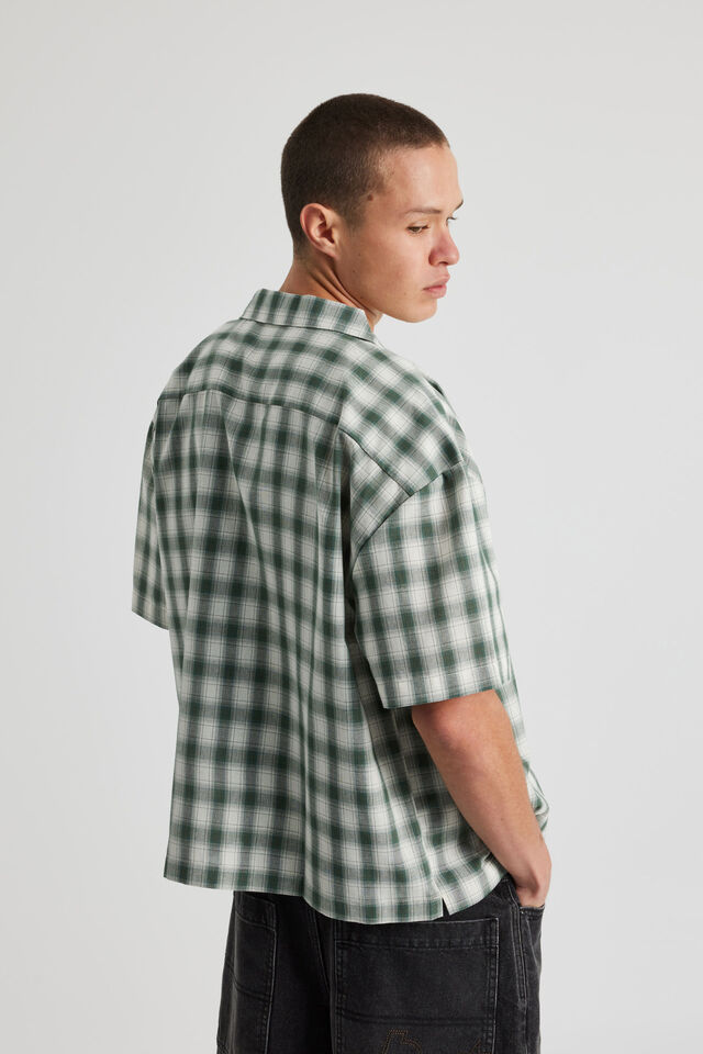 Boxy Cropped Short Sleeve Shirt, GREEN CHECK