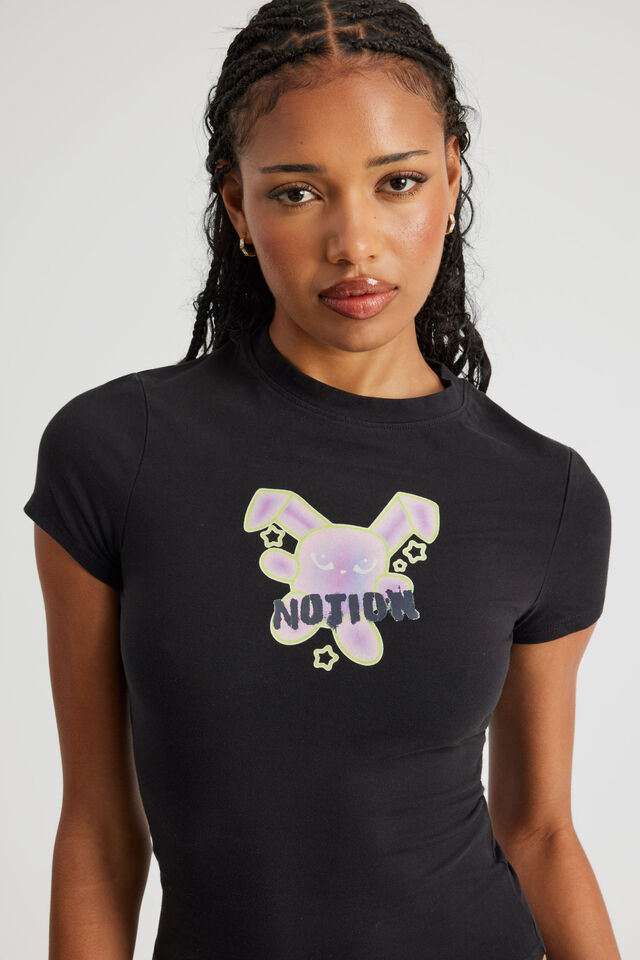 Fitted Graphic Tee, WASHED BLACK/BUNNY GLOW