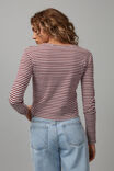 90S Long Sleeve Tee, SILVER MARLE/BORDEAUX STRIPE - alternate image 3