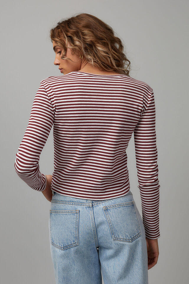 90S Long Sleeve Tee, SILVER MARLE/BORDEAUX STRIPE