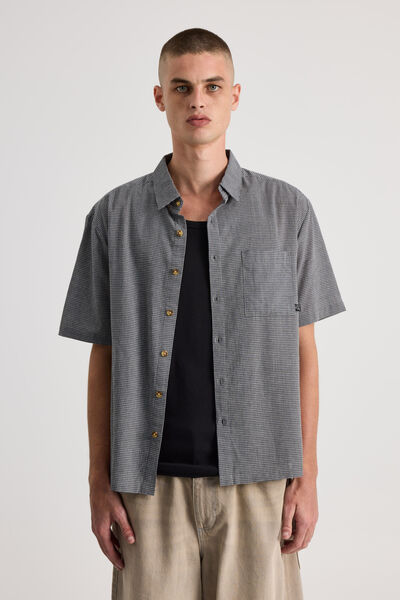Short Sleeve Shirt, HH BLACK BLUE MICRO CHECK