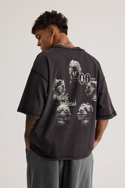 Notion Boxy Cropped Heavyweight Tshirt, NTN BLACK ACID/ALL STARING