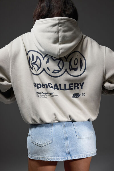 Open Gallery Boxy Hoodie, OG WASHED SUNBLEACHED KHAKI/TRIAD