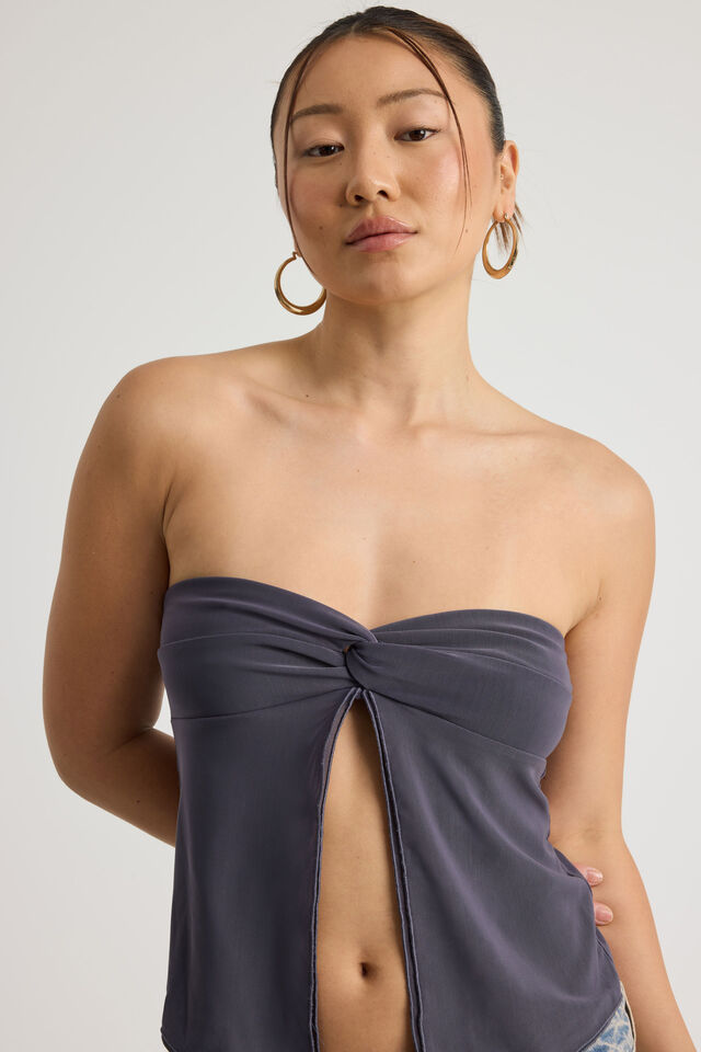 Knot Front Split Bandeau, IRON GREY