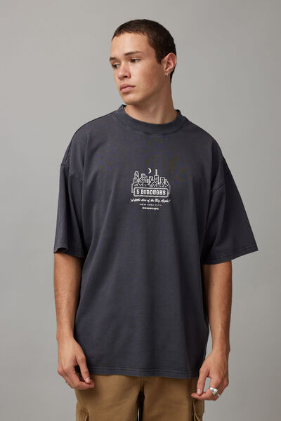 Heavy Weight Box Fit Graphic Tshirt, UC WASHED BLACK/SKYLINE