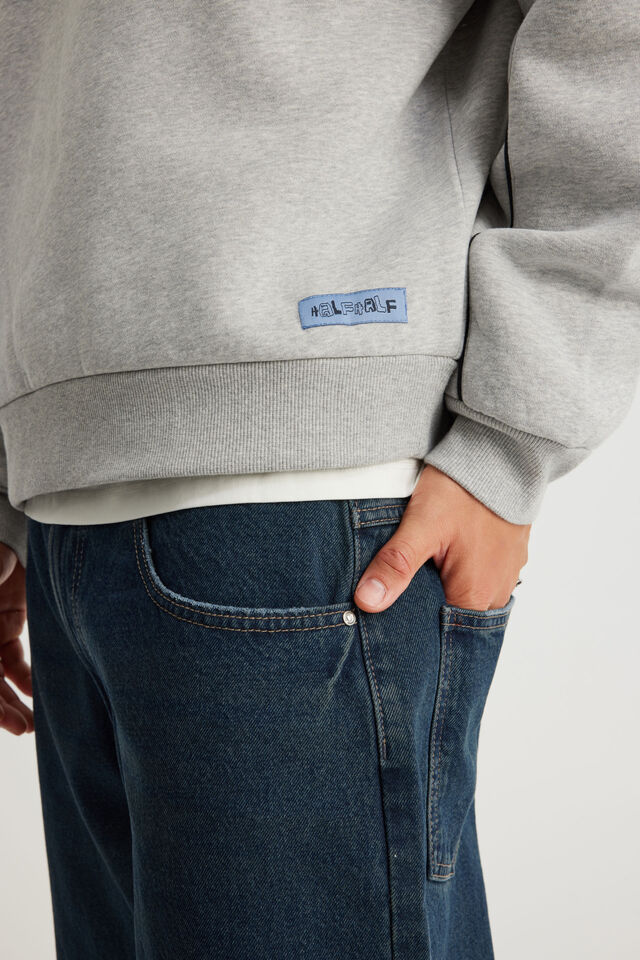 Half Half Crew, HH GREY MARLE/BLACK PIPING