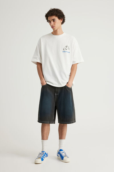Notion Relaxed Baggy Denim Short, MUDDY BLACK/BLUE SPRAY