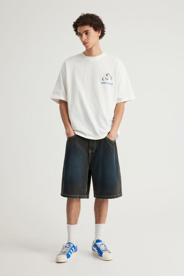 Notion Relaxed Baggy Denim Short, MUDDY BLACK/BLUE SPRAY