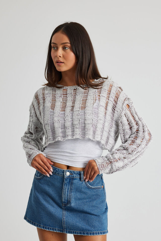 Alana Knit Crop Jumper, GREY