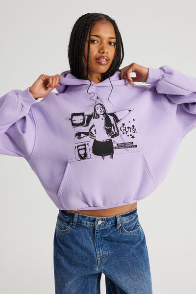 Music Merch Boxy Hoodie, LCN BRA LIGHT IRIS/OLIVIA RODRIGO