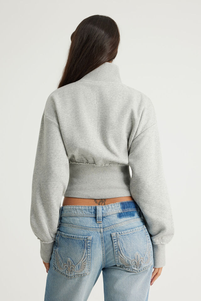 Funnel Neck Zip Through, GREY MARLE/MILITARY