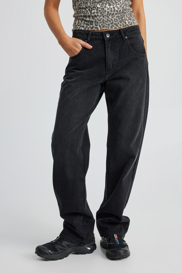 Mid Rise Straight Jean, WASHED BLACK