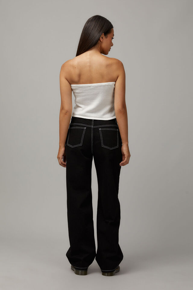 Mid Rise Baggy Jean, BLACK/WHITE STITCH