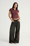 Short Sleeve Zip Through Shirt, BORDEAUX PINSTRIPE - example image 2