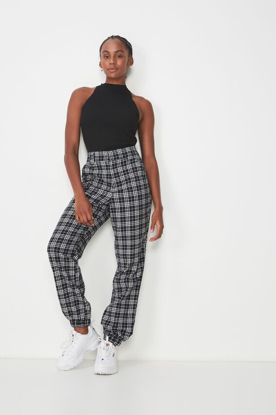 Check Utility Pant, BLACK/WHT CHECK