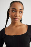 Ava Pointelle Long Sleeve Top, BLACK - alternate image 4