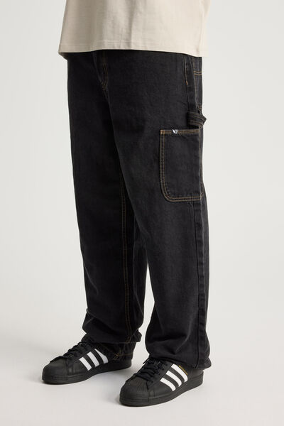 Half Half Baggy Painter Jean, BLACK STONE