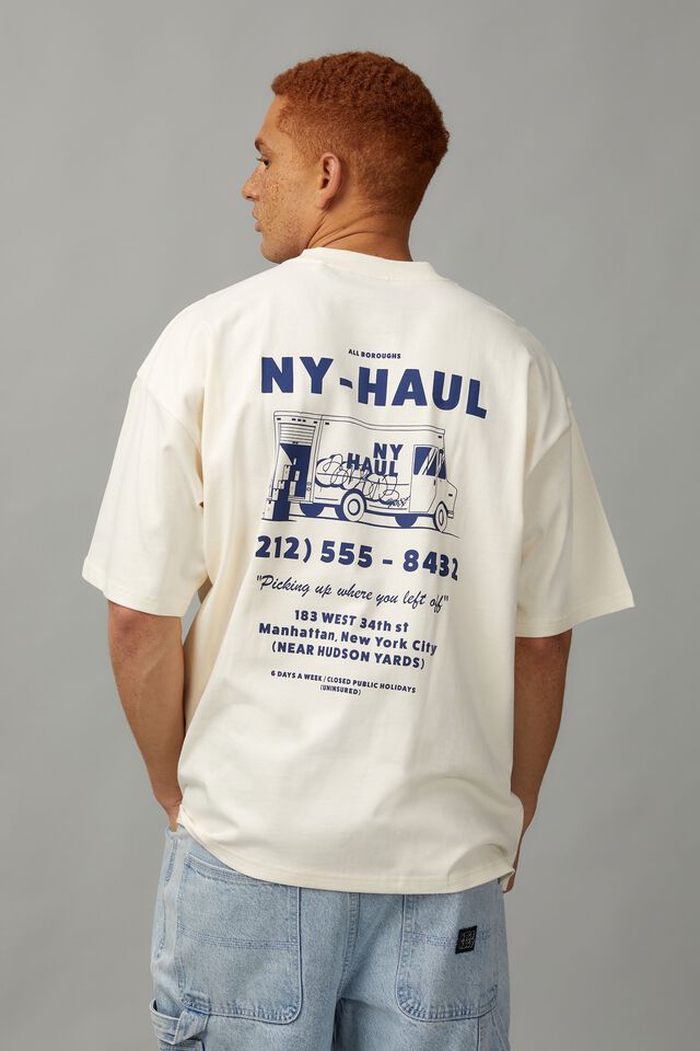 Half Half Heavy Weight Box Fit Graphic Tshirt, VANILLA/NY HAUL