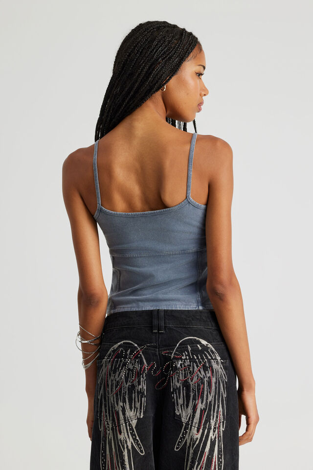 Panelled Scoop Neck Tank, WASHED COLD HARBOUR