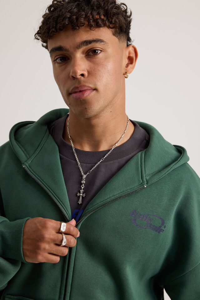 Half Half Zip Thru Hoodie, HH WASHED GREEN/HALF HALF SHIBUYA CITY