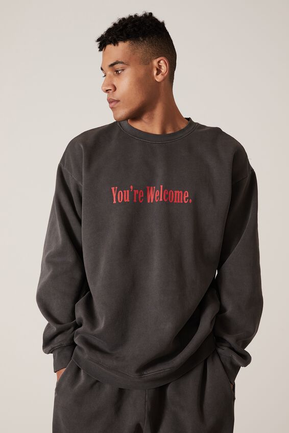 Elite Oversized Crew, WASHED BLACK/YOU RE WELCOME