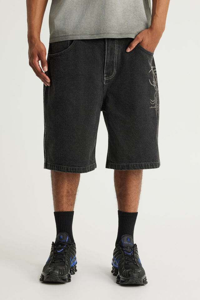 Notion Baggy Denim Short, ASHOUT BLACK/GRAPHIC