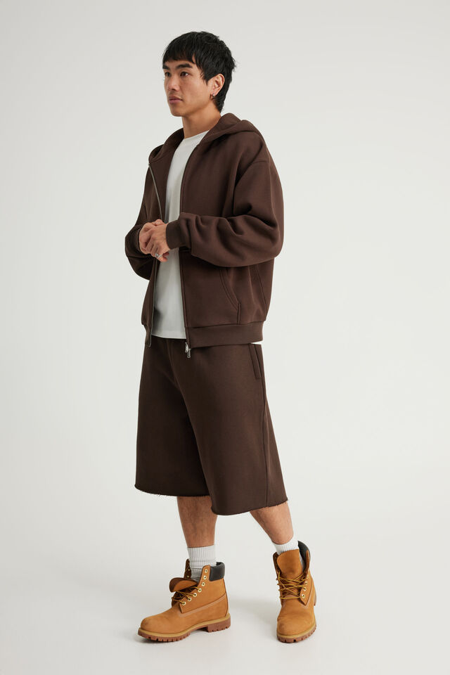 Authentics Boxy Zip Thru Hoodie, WALNUT