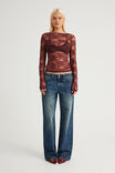 Fitted Long Sleeve Top, BORDEAUX LACE - example image 2