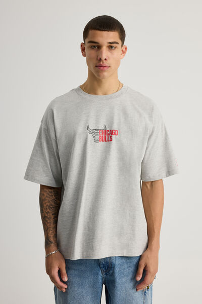Box Fit Nba T Shirt, LCN NBA GREY MARLE/CHICAGO BULLS WORLDWIDE