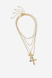 Pearl Layered Chains Cross Necklace, GOLD - example image 1
