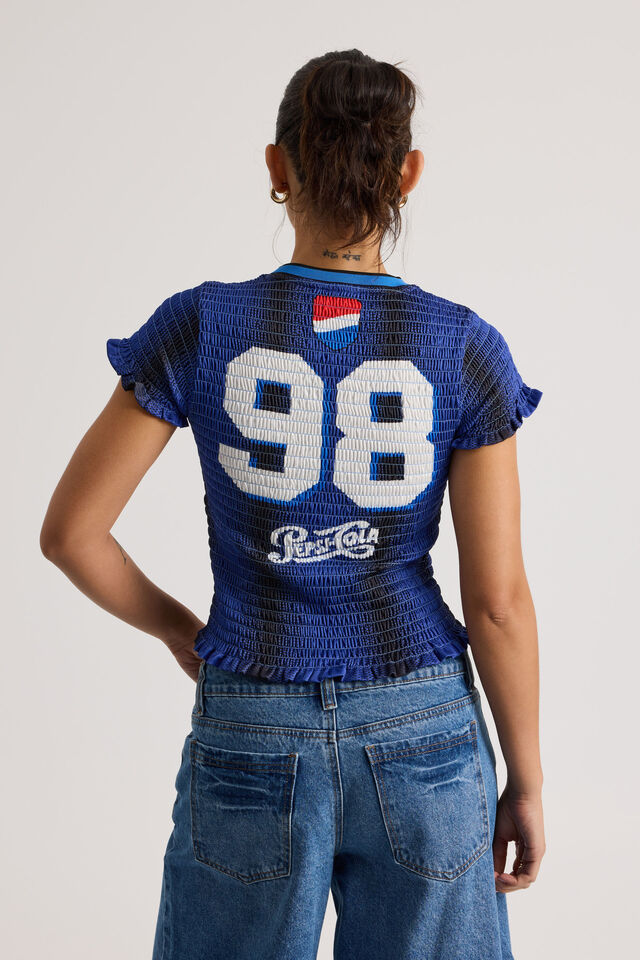 Lcn Pepsi Shirred Fitted Sports Jersey, LCN PEP GLOBE BLUE/PEPSI