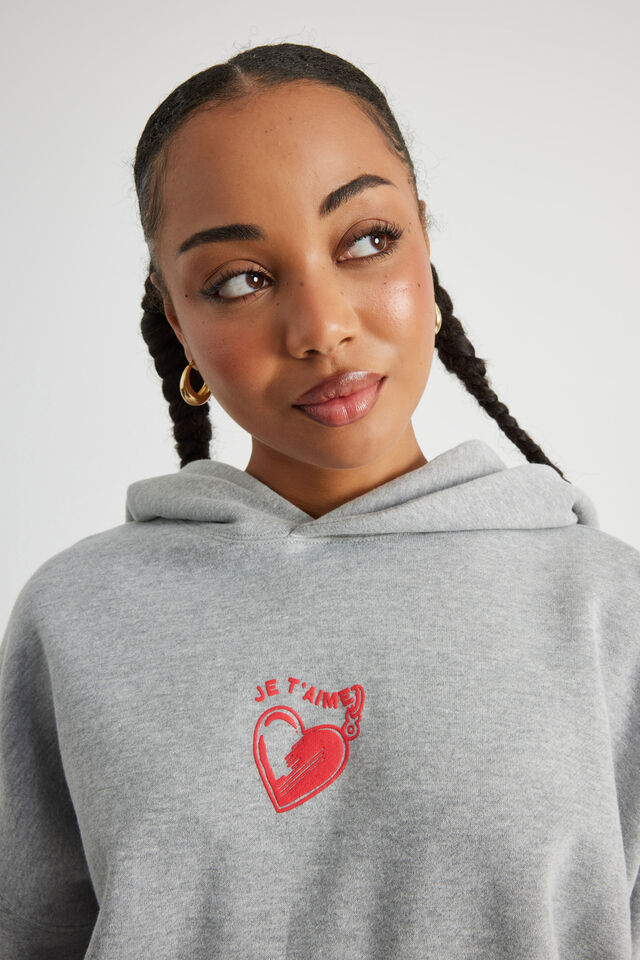 Harley Slouchy Hoodie, GREY MARLE/JETAIME HEART