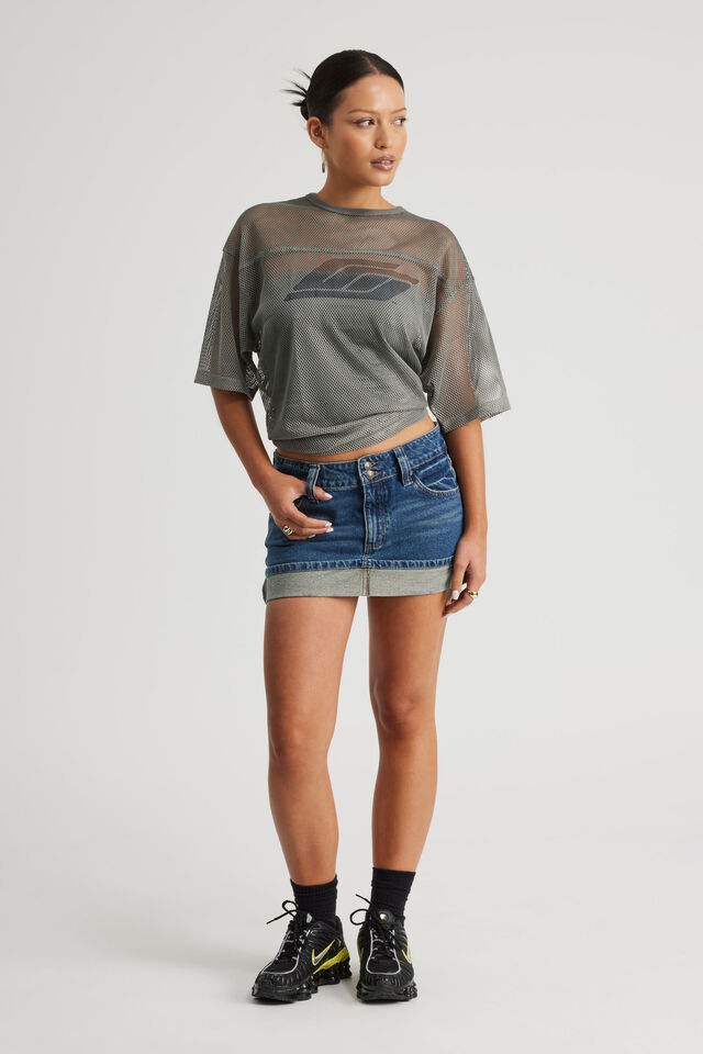 Turn Up Denim Skirt, 2000S INDIGO