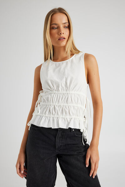 Remi Ruched Tie Top, WHITE