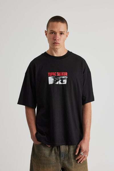 Box Fit Music Merch T Shirt, LCN BRA BLACK/TUPAC ME AGAINST THE WORLD