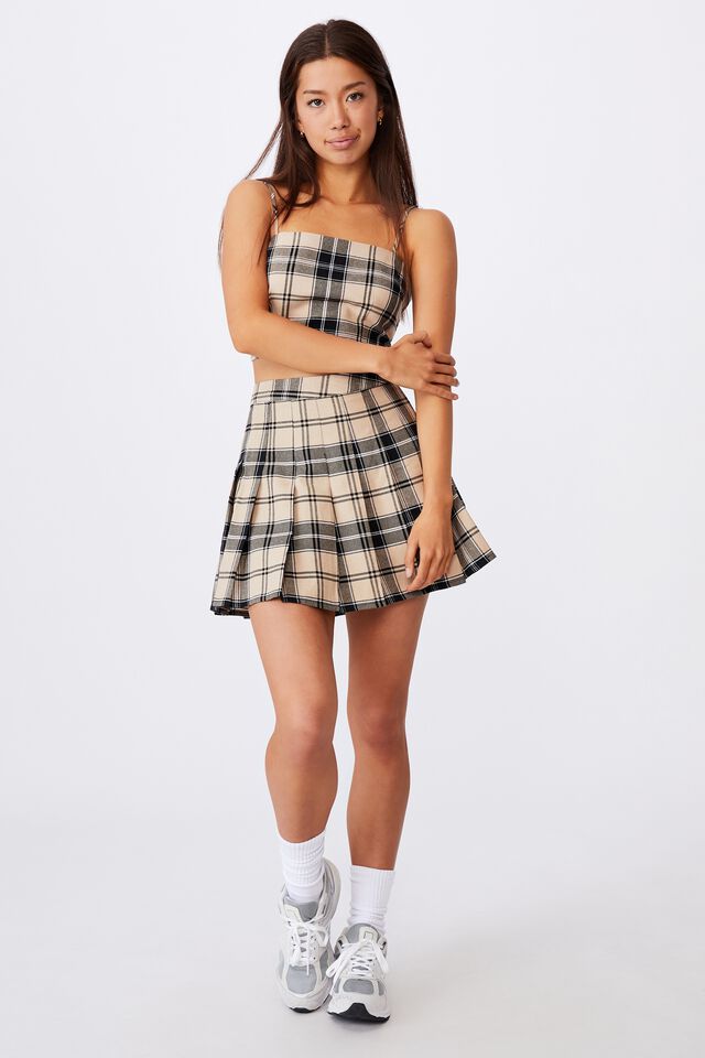 Pleated Skirt, CLAUDIA NEUTRAL CHECK