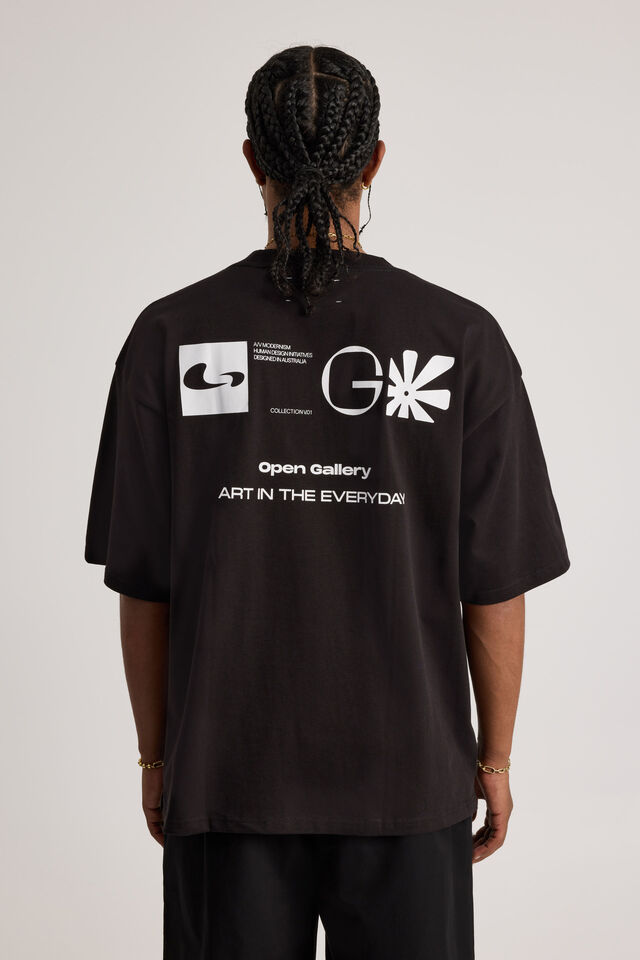 Open Gallery Heavyweight Box Fit Tshirt, OG BLACK/OPEN GALLERY MOTIFS