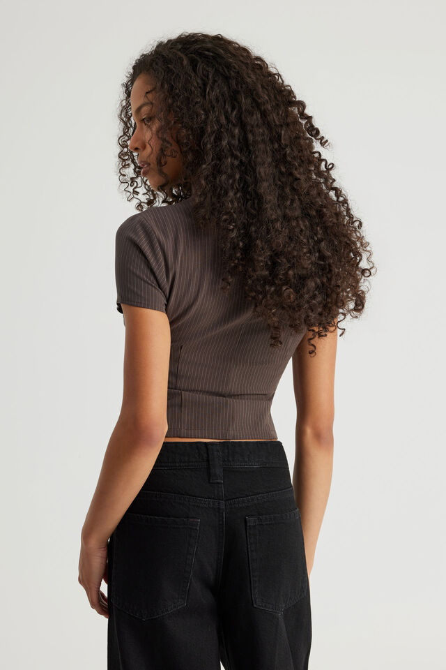 Double Button Top, BROWN PINSTRIPE