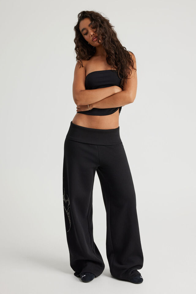 Wide Waistband Trackpant, NTN BLACK/RHINESTONE