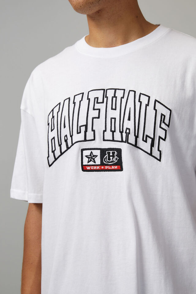Half Half Oversized T Shirt, WHITE/HALF HALF COLLEGIATE