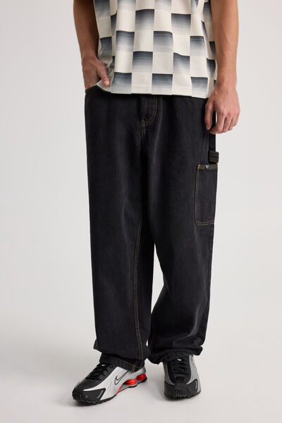 Half Half Baggy Painter Jean, BLACK STONE