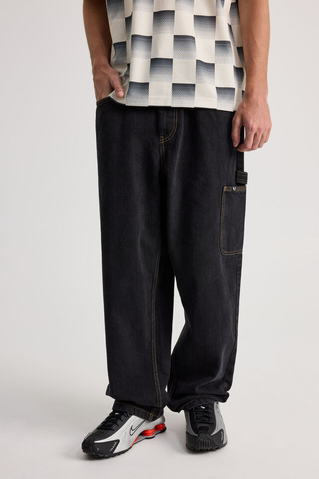 Half Half Baggy Painter Jean, BLACK STONE