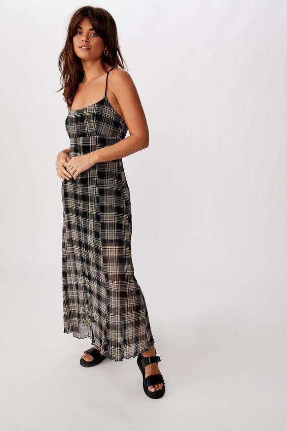 Mesh Maxi Dress, LORETA CHECK_BLK NEUTRAL