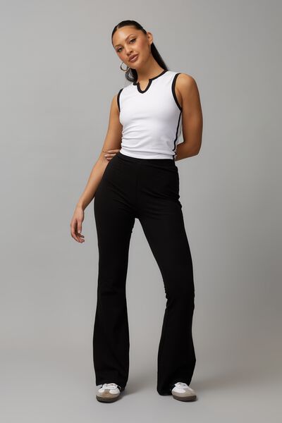 High Waisted Flare Pull On Pant, BLACK