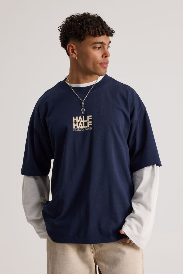 Half Half Heavyweight Box Fit Graphic Tshirt, HH MIDNIGHT BLUE/HALF HALF GLOBE