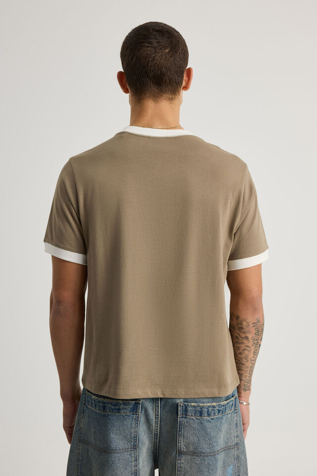 Half Half Slim Fit Ringer Tshirt, HH KHAKI MIST/CLOUD WIDE HALF HALF PILL