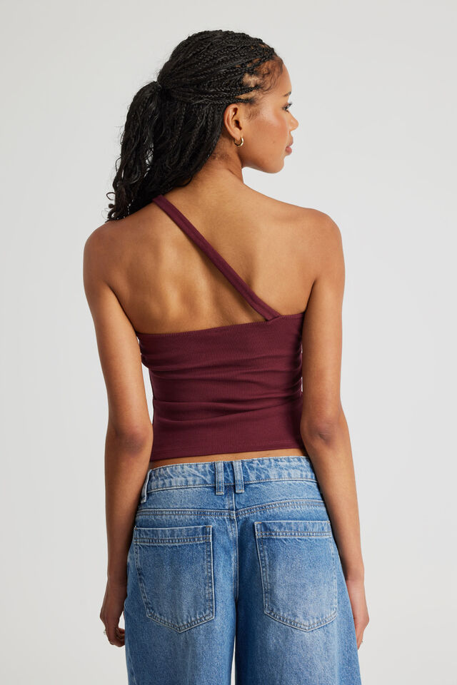 One Shoulder Buckle Top, BORDEAUX