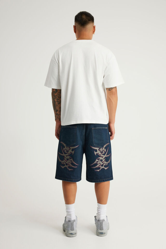 Notion Relaxed Baggy Denim Short, MECHANIC BLUE/CYBER GRAPHIC