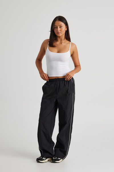 Phoebe Woven Sporty Trackpant, BLACK